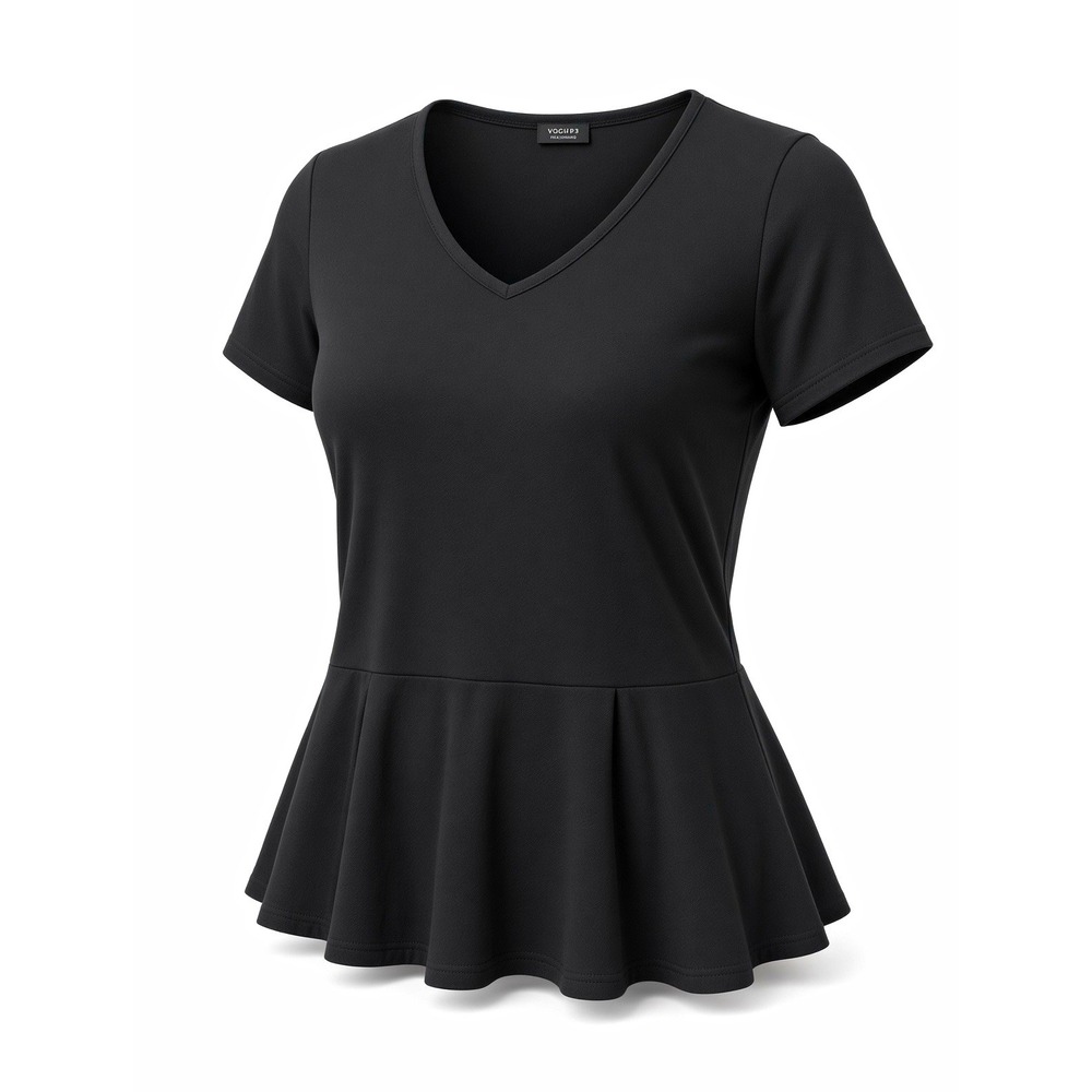 Soprano Women's XL Black Knit V-Neck Short Sleeve Peplum Pullover Top